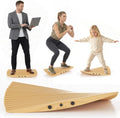 Wooden wobble rocker balance board with textured non-slip surface for standing desk use