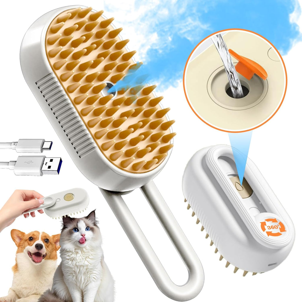 Cat Steam Brush for Shedding – 2 Pack Misting Grooming Comb for Cats & Dogs