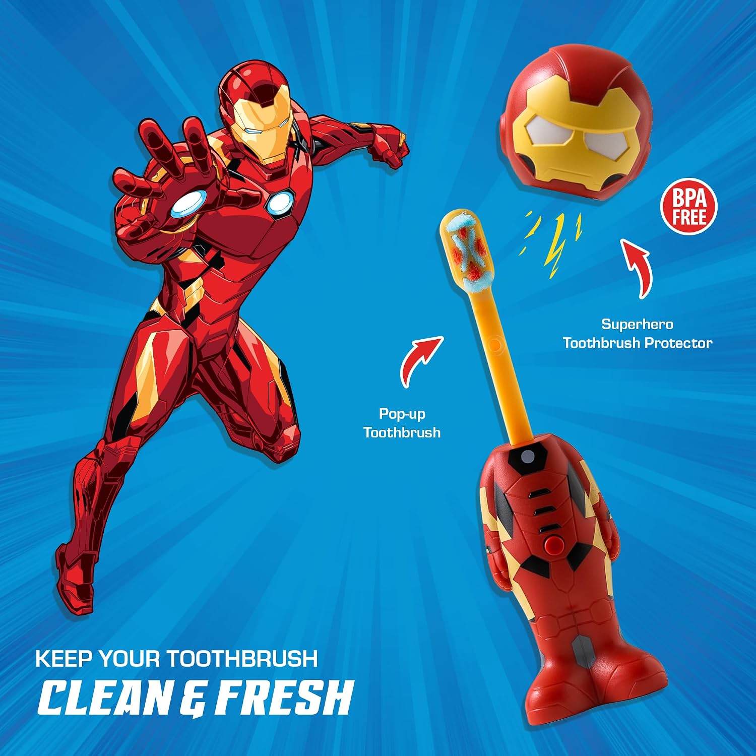 Brush Buddies Marvel Poppin' Kids Toothbrush – Soft Bristle Brush with Cover