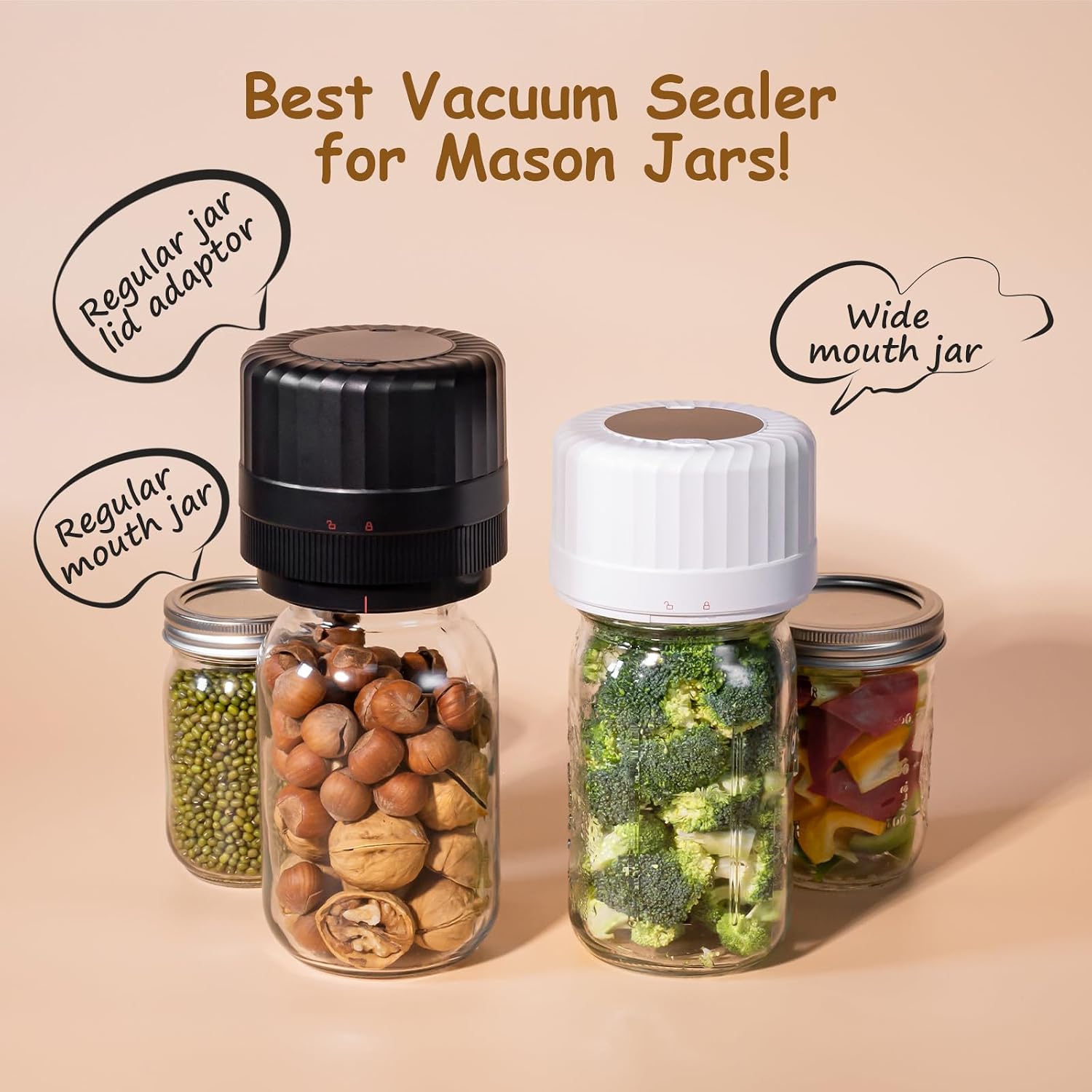 Electric Mason Jar Vacuum Sealer – Automatic Sealer Kit for Wide & Regular Lids
