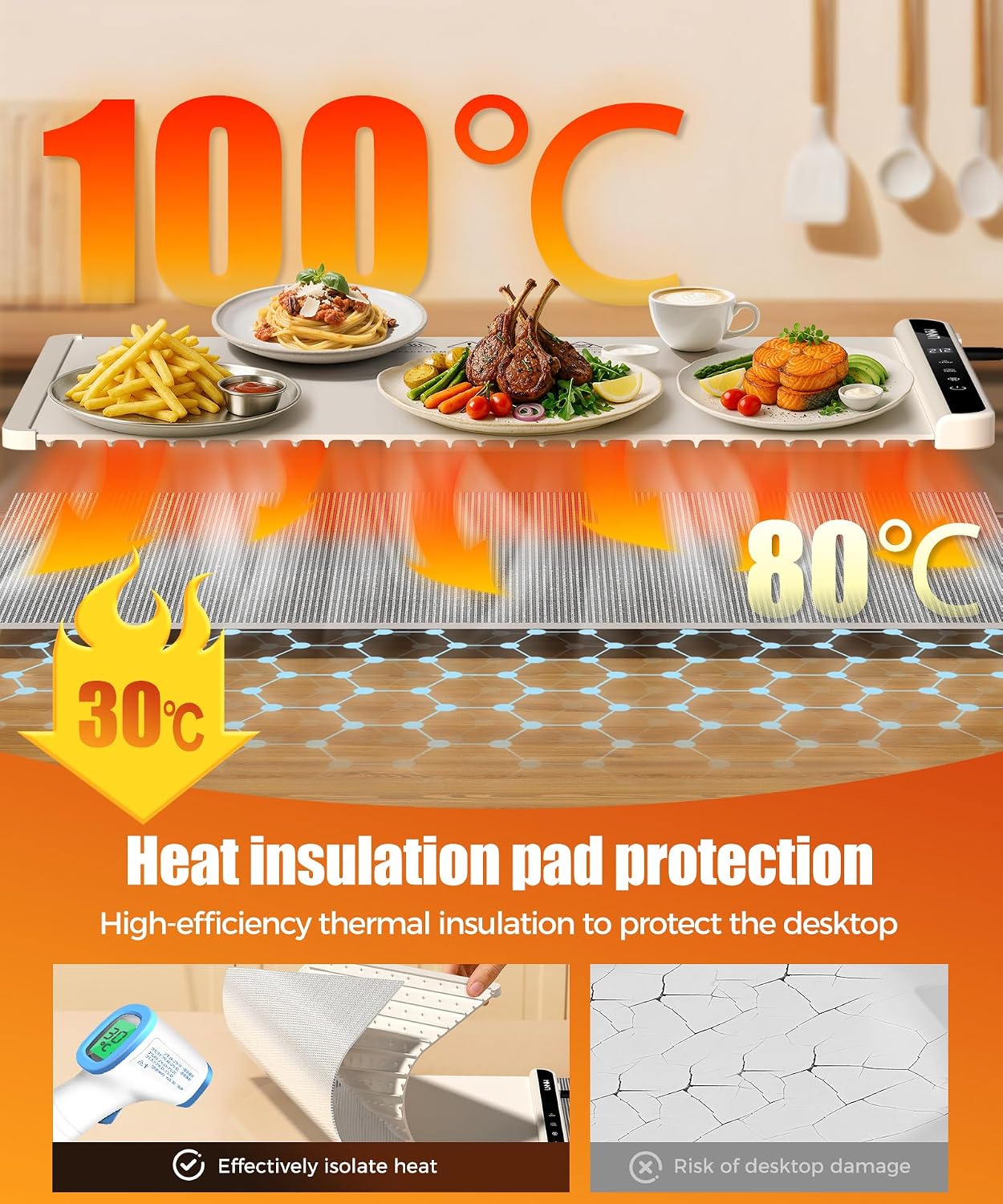 Electric Food Warming Mat – Adjustable Warming Tray with Timer & Child Lock