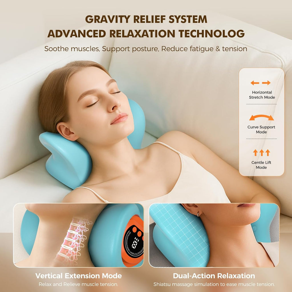 Neck Stretcher Massager – 3-in-1 Cervical Traction Device with Heat & Vibration