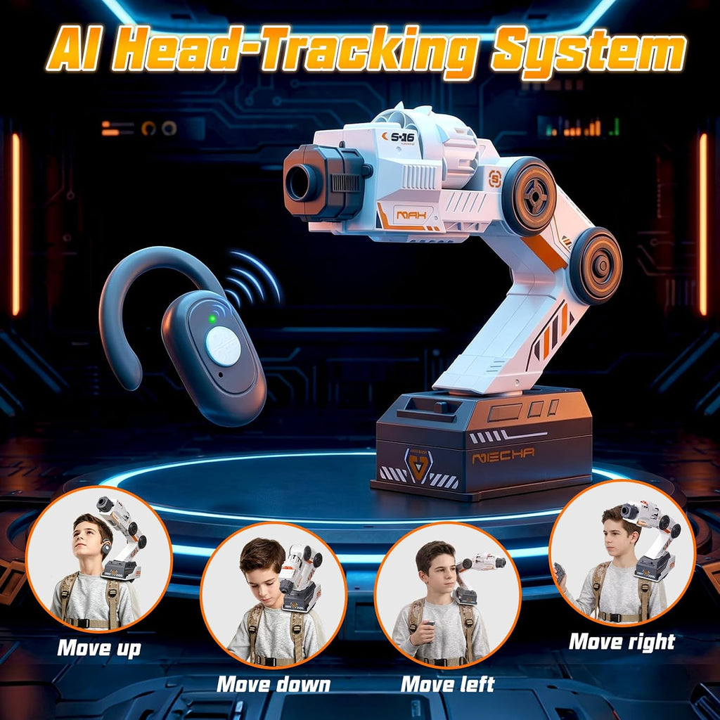 Head Tracking Robot Arm Gel Blaster - Shoulder-Mounted Water Bead Blaster Toy, Hands-Free Aim, 23ft