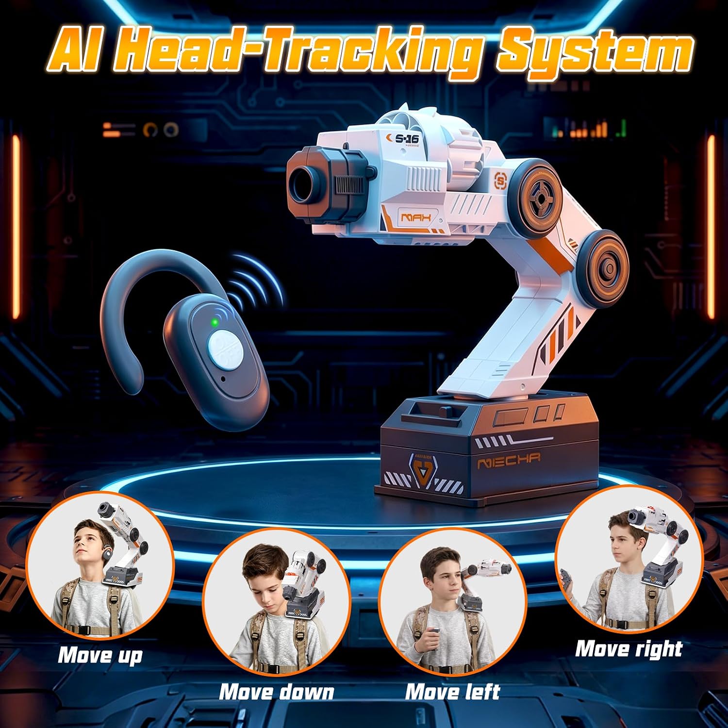 Head Tracking Robot Arm Gel Blaster - Shoulder-Mounted Water Bead Blaster Toy, Hands-Free Aim, 23ft