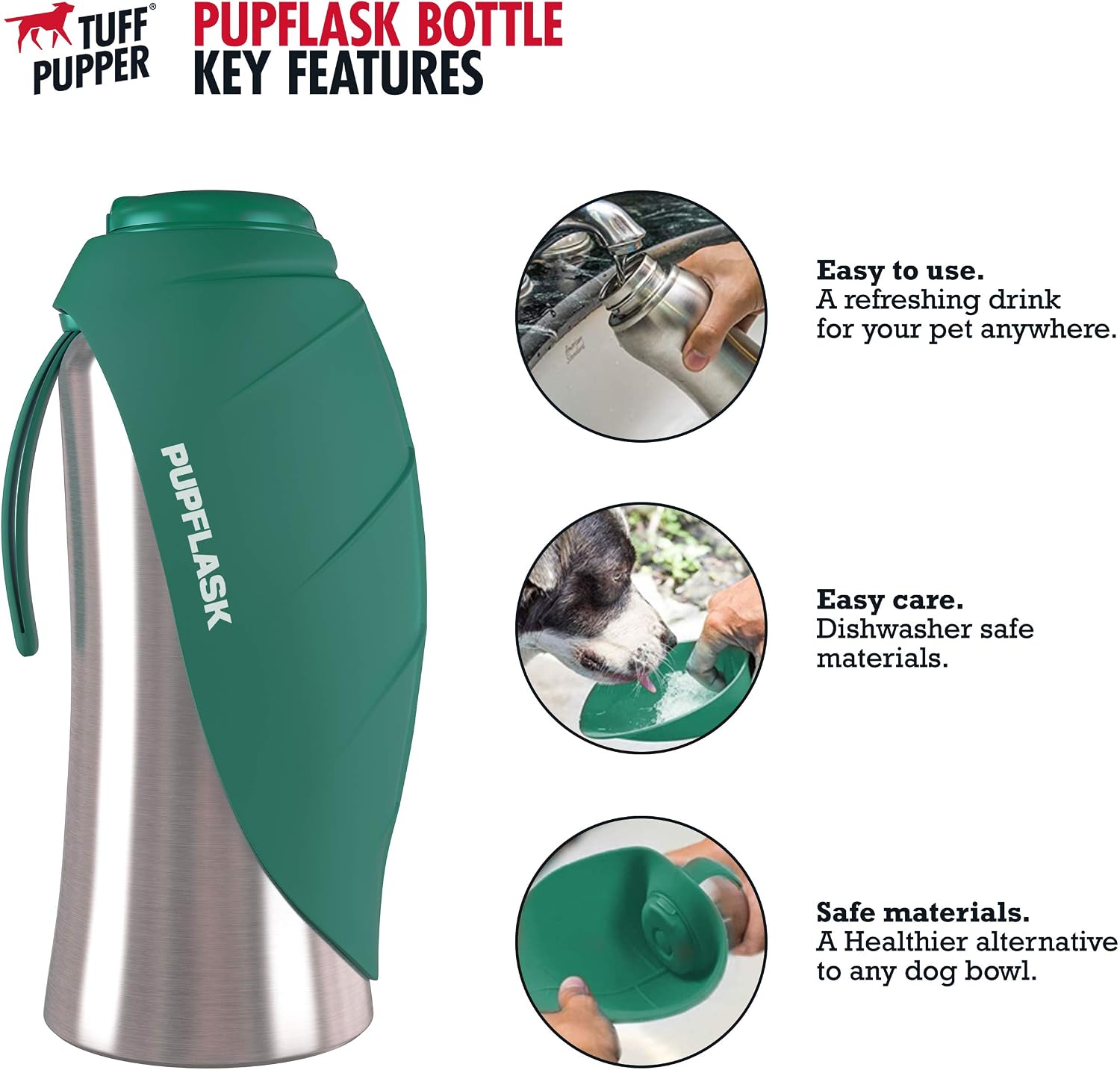 Dog Water Bottle with Bowl – 40 oz Stainless Steel Portable Pet Travel Bottle