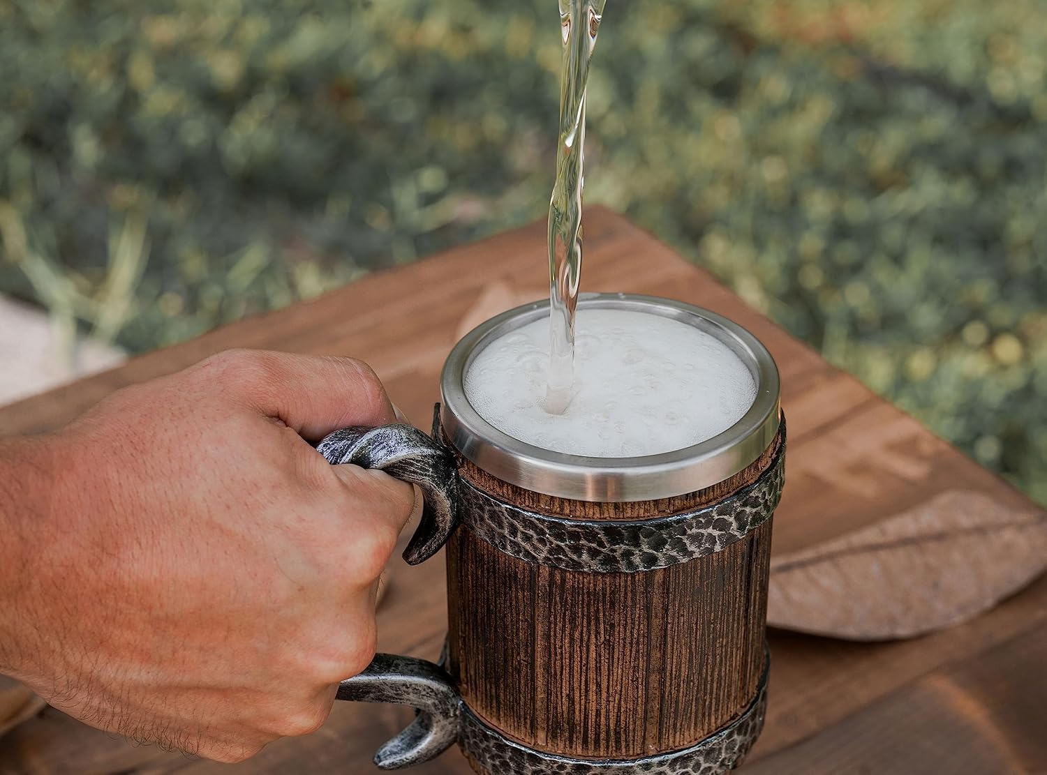 Viking Beer Mug 20 oz – Medieval Barrel Tankard with Stainless Steel Liner