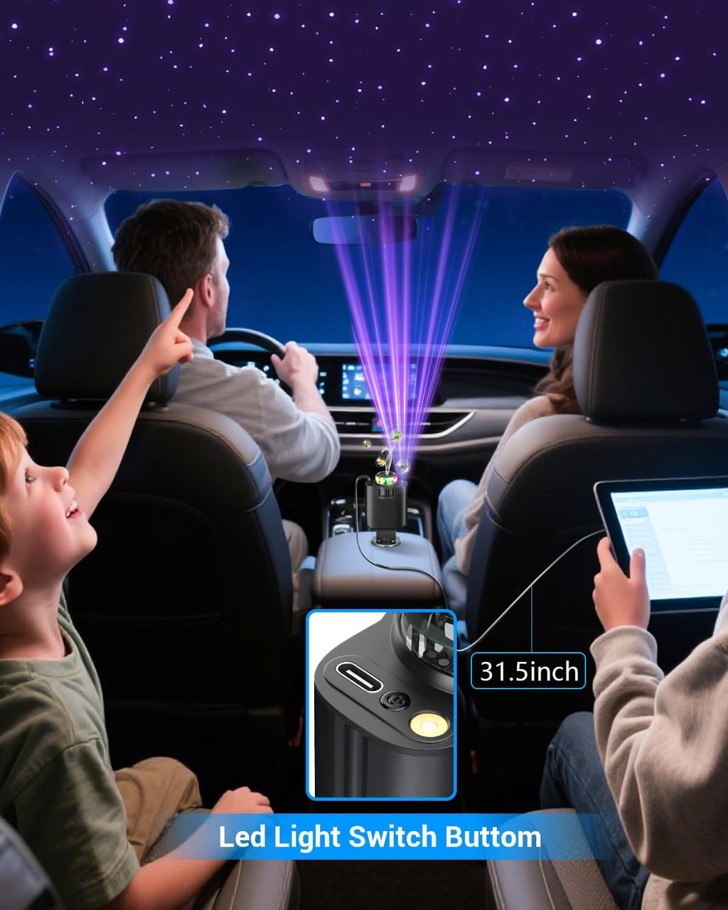 5-in-1 Retractable Car Charger – 69W Fast Charge with Starlight & Aromatherapy