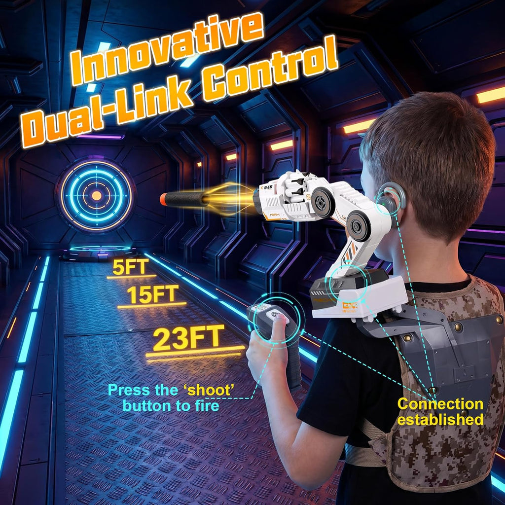 Head Tracking Robot Arm Gel Blaster - Shoulder-Mounted Water Bead Blaster Toy, Hands-Free Aim, 23ft