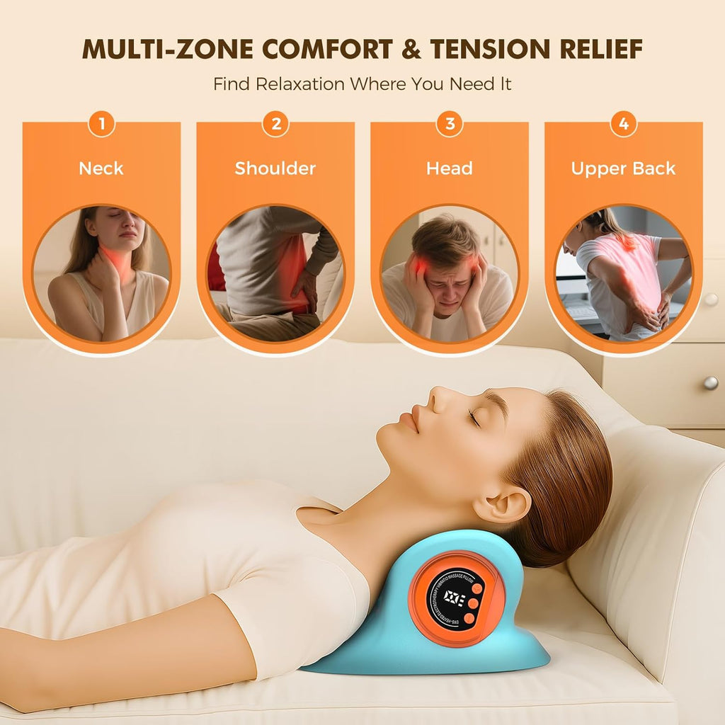 Neck Stretcher Massager – 3-in-1 Cervical Traction Device with Heat & Vibration
