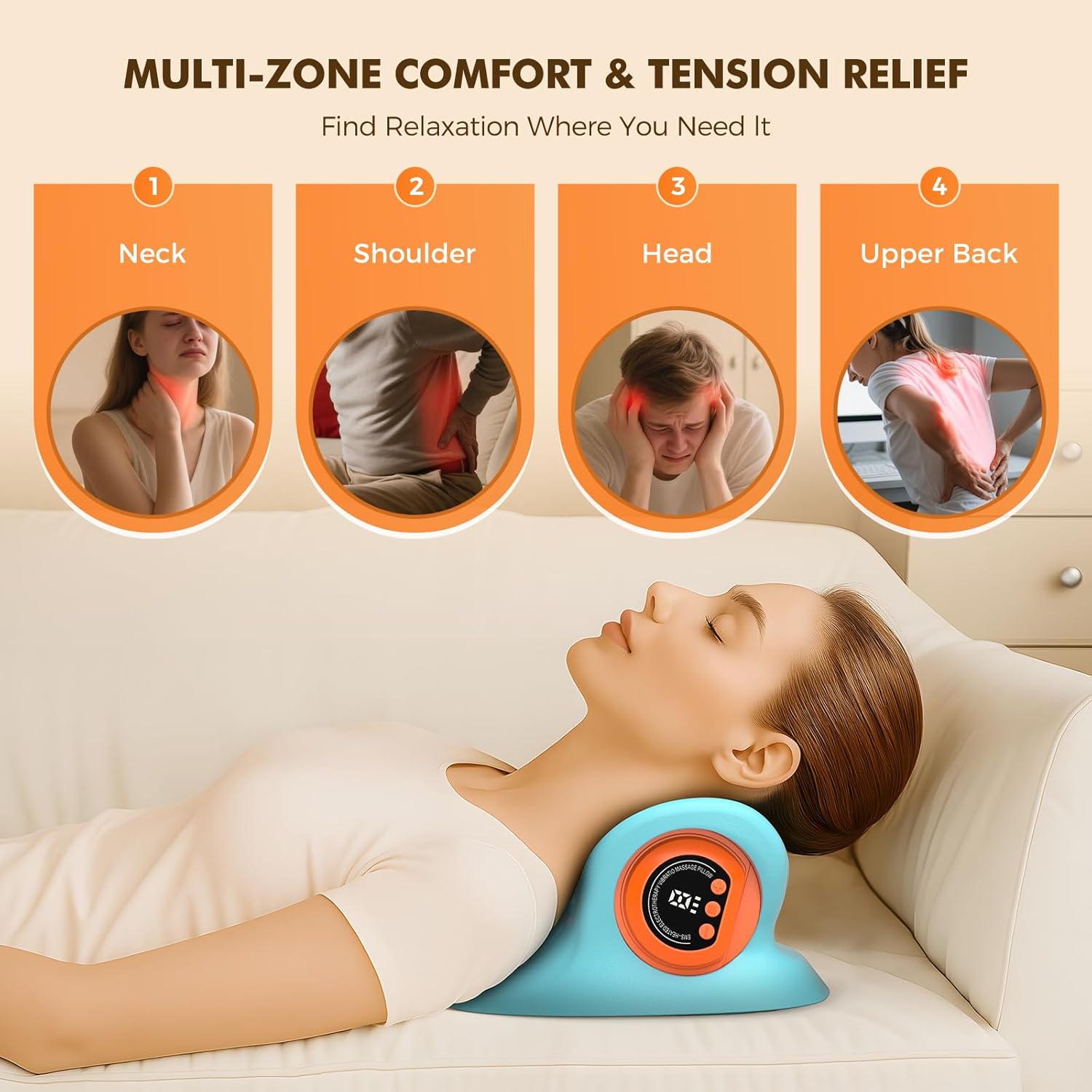 Neck Stretcher Massager – 3-in-1 Cervical Traction Device with Heat & Vibration