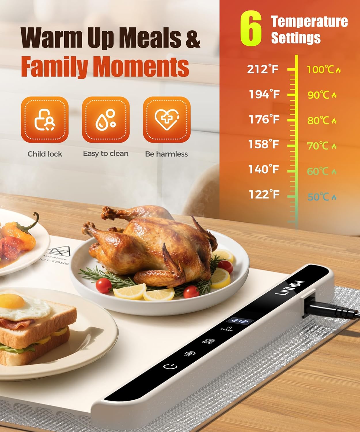 Electric Food Warming Mat – Adjustable Warming Tray with Timer & Child Lock