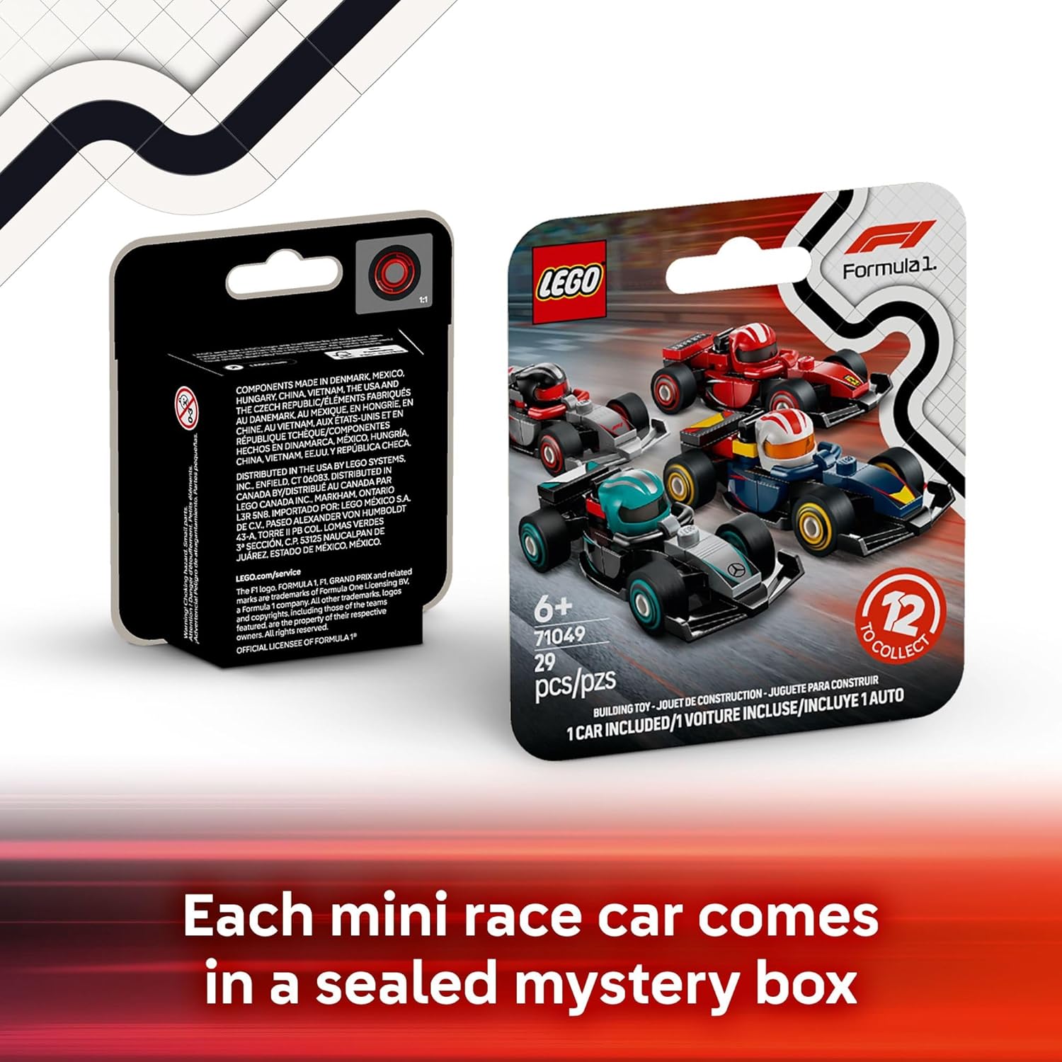 LEGO F1 Race Car Building Set – 6 Pack Mystery Box Collectible Mini Cars