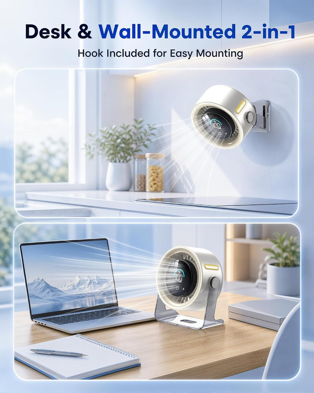 Rechargeable Desk Fan – Quiet Portable Table Fan with 100 Speeds & Display