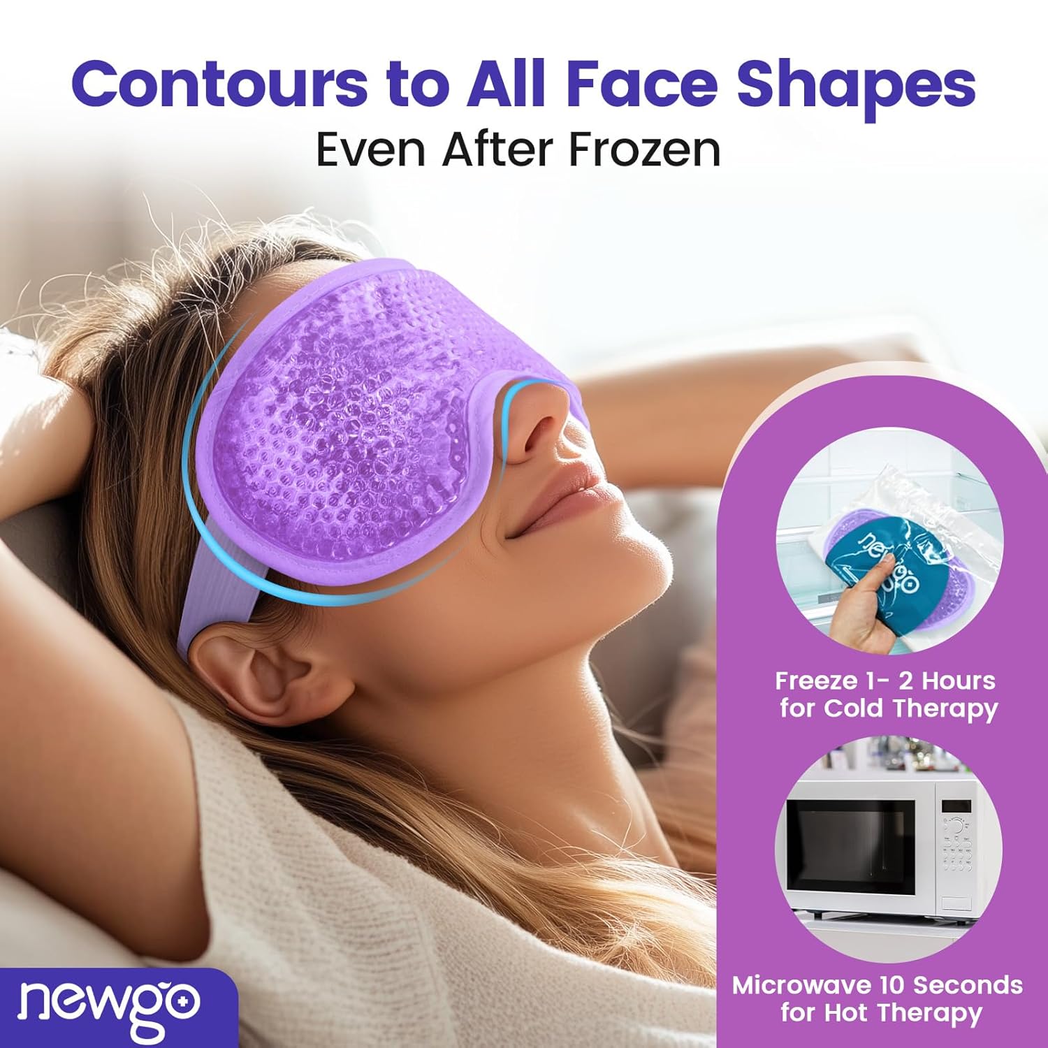 NEWGO Cooling Gel Eye Mask – Reversible Hot & Cold Ice Pack for Puffy Eyes