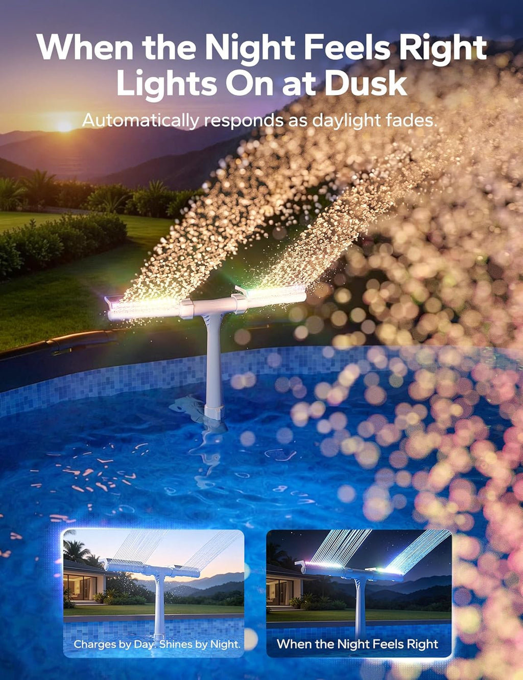 Solar Pool Fountain with Color LED Lights – Floating Waterfall Pool Aerator