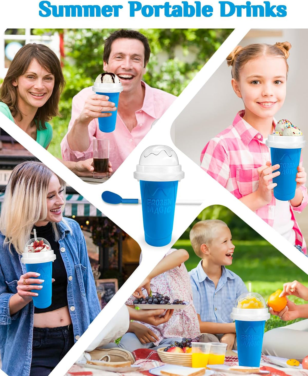 Squeeze Slushy Maker Cup – DIY Silicone Frozen Drink Cup with Straw Spoon