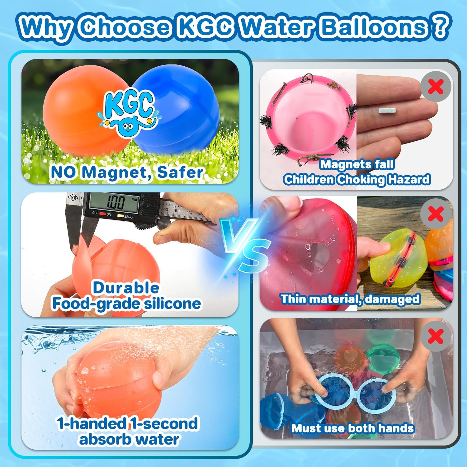 Reusable Water Balloons - Silicone Refillable Water Balls for Kids & Adults, Quick Fill Summer Pool Toy