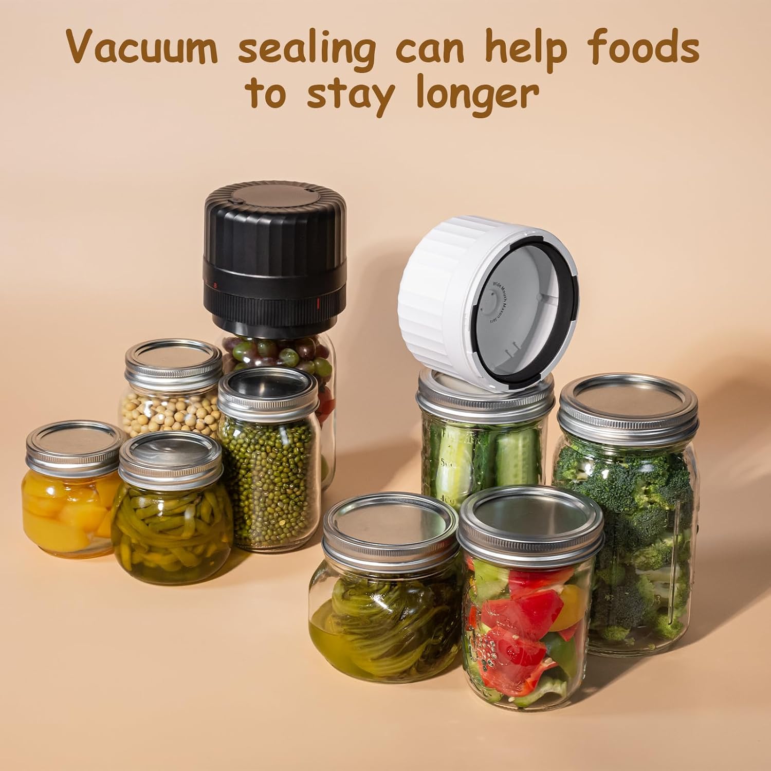 Electric Mason Jar Vacuum Sealer – Automatic Sealer Kit for Wide & Regular Lids