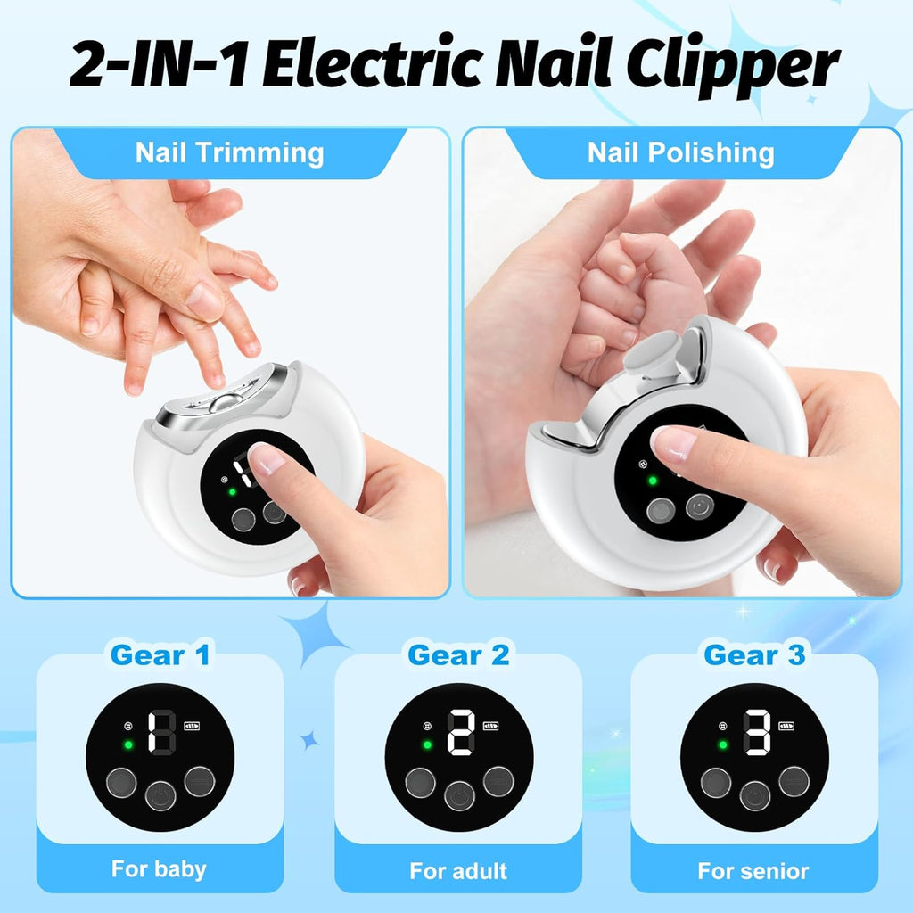 Electric Nail Clipper 2-in-1 – Rechargeable Trimmer & Polisher with LED Light