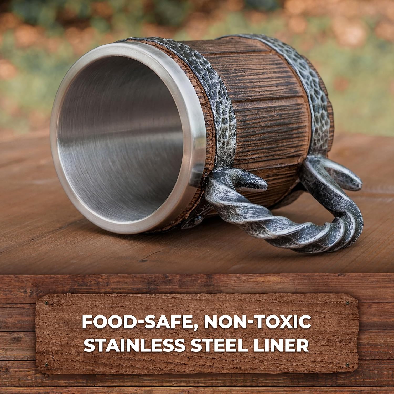 Viking Beer Mug 20 oz – Medieval Barrel Tankard with Stainless Steel Liner