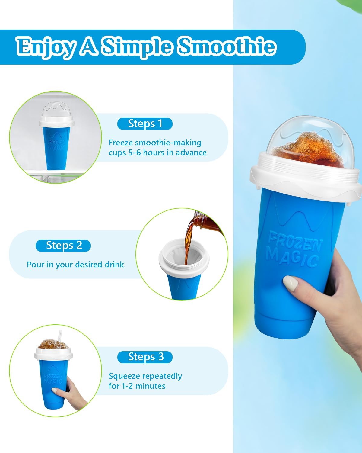Squeeze Slushy Maker Cup – DIY Silicone Frozen Drink Cup with Straw Spoon