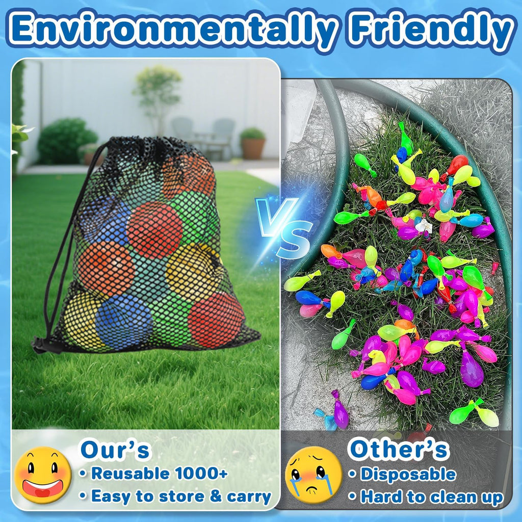 Reusable Water Balloons - Silicone Refillable Water Balls for Kids & Adults, Quick Fill Summer Pool Toy