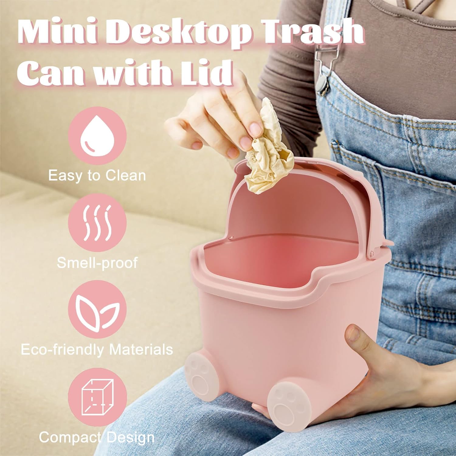Cute Animal Mini Trash Can – Desktop Wastebasket with Lid for Home & Car