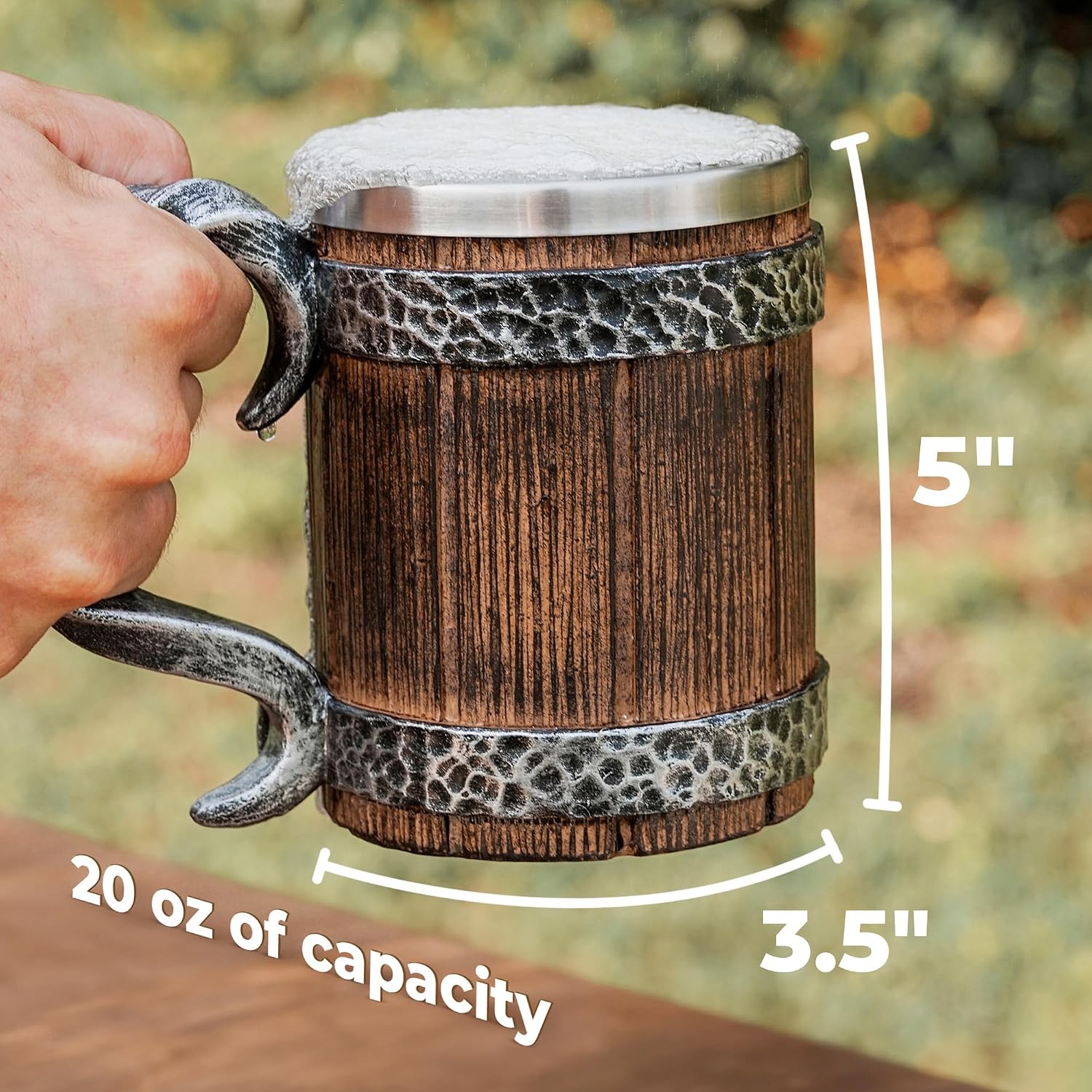 Viking Beer Mug 20 oz – Medieval Barrel Tankard with Stainless Steel Liner