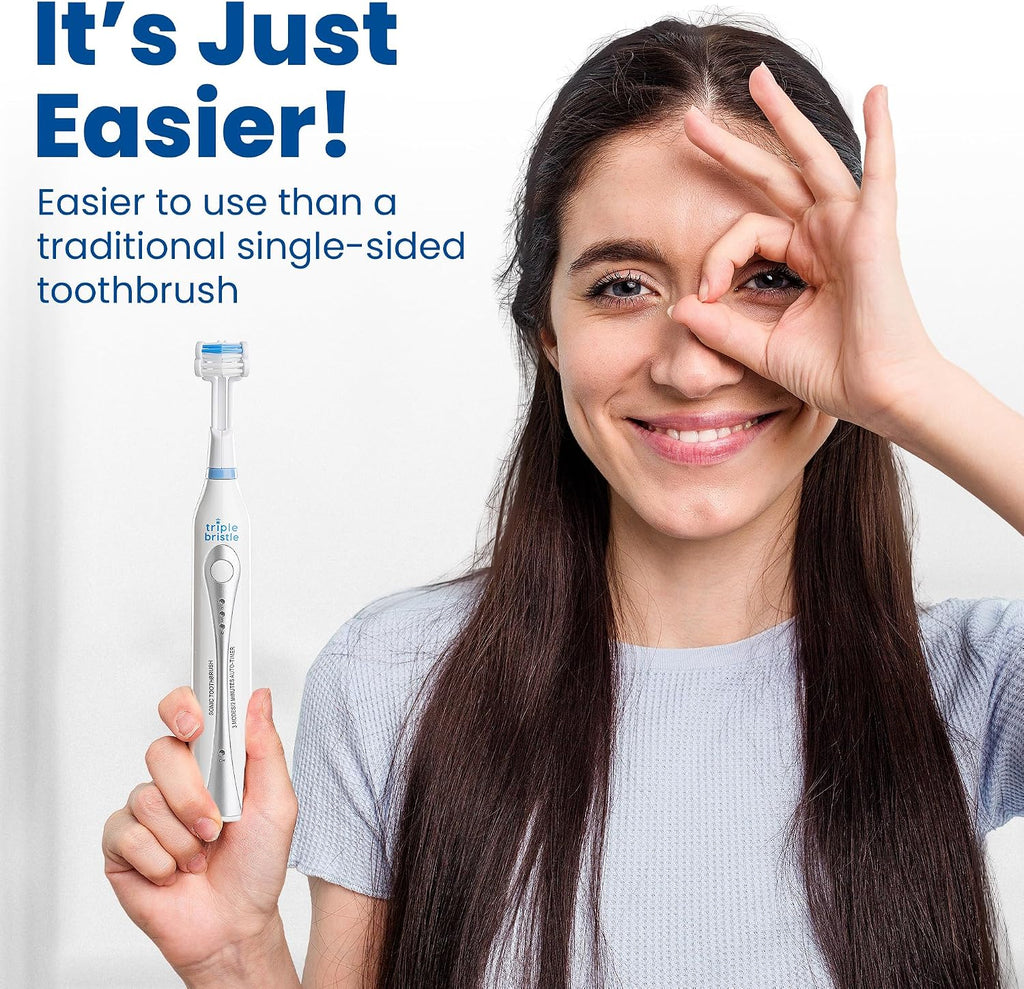 Triple Bristle Sonic Toothbrush – Rechargeable 31,000 VPM 3-Head Electric Brush