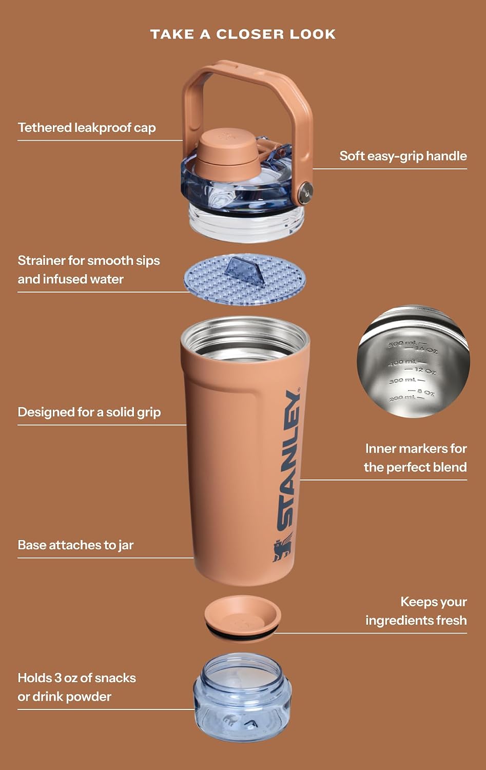 Insulated Stainless Steel Shaker Bottle – Leakproof Protein Shaker with Strainer
