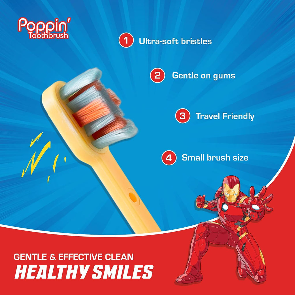Brush Buddies Marvel Poppin' Kids Toothbrush – Soft Bristle Brush with Cover