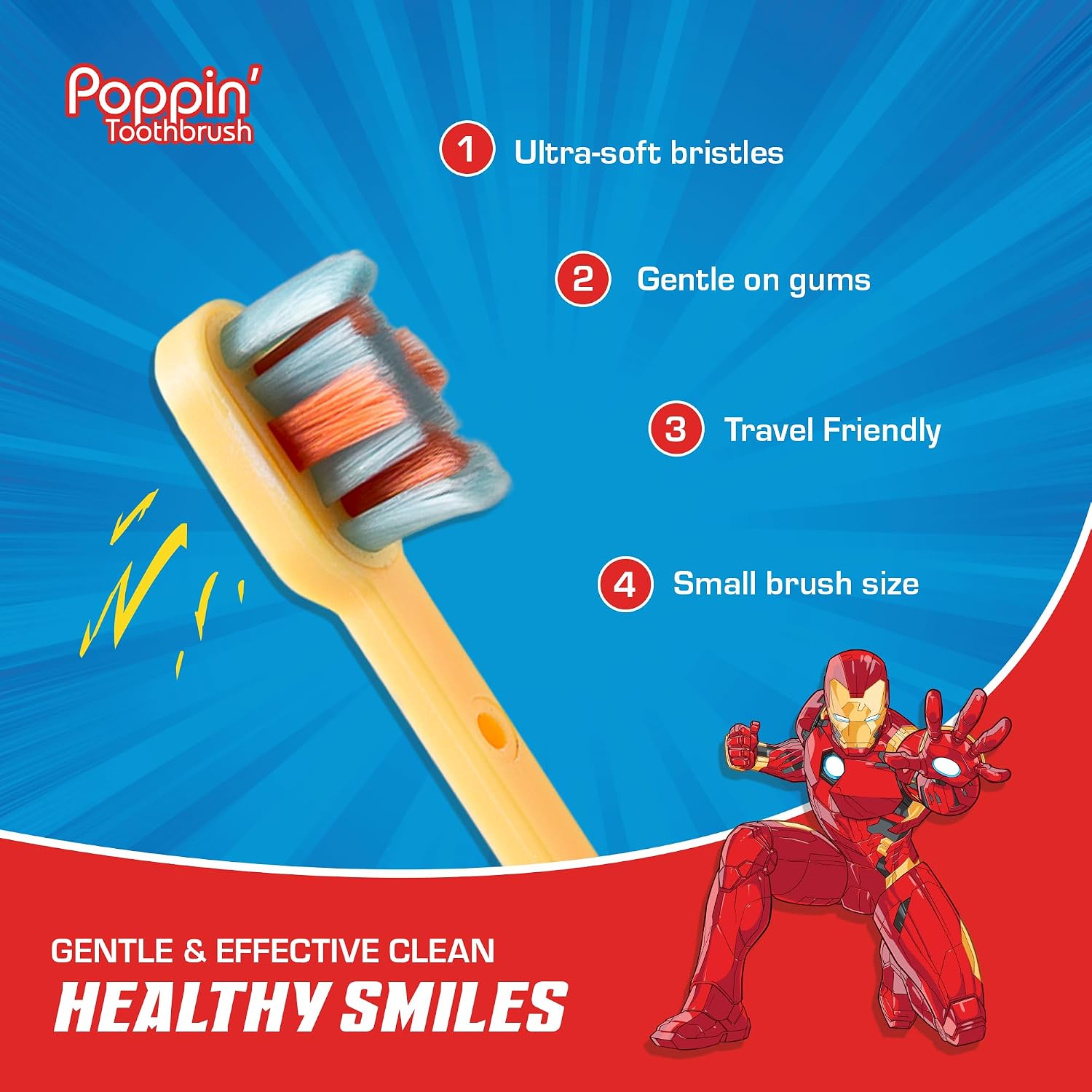 Brush Buddies Marvel Poppin' Kids Toothbrush – Soft Bristle Brush with Cover