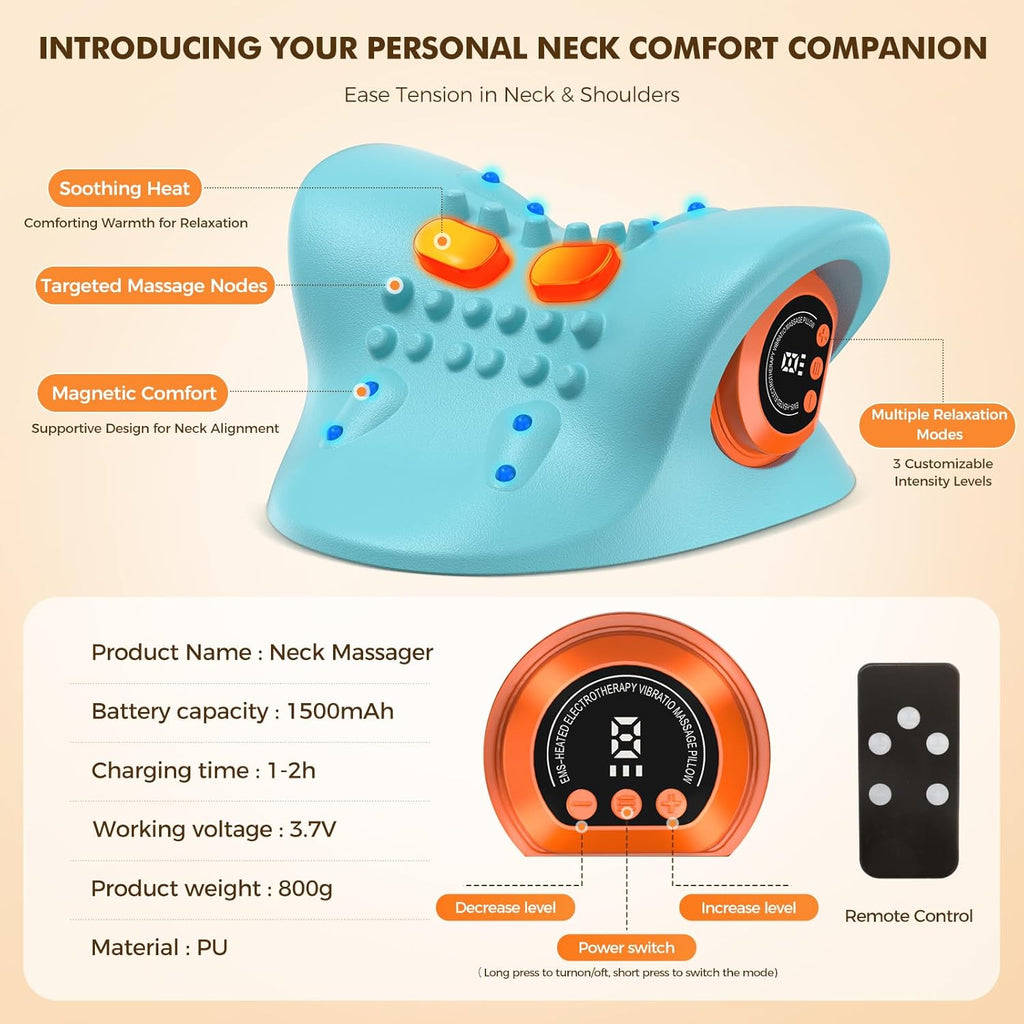 Neck Stretcher Massager – 3-in-1 Cervical Traction Device with Heat & Vibration