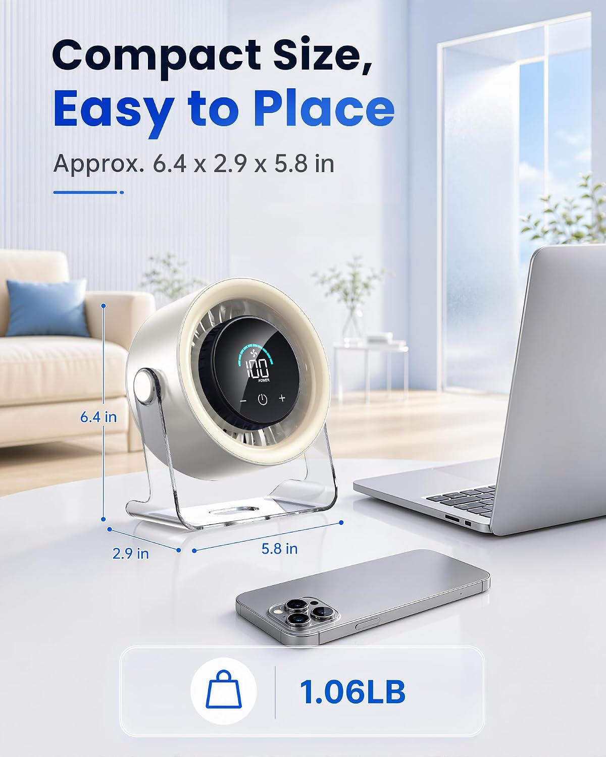Rechargeable Desk Fan – Quiet Portable Table Fan with 100 Speeds & Display