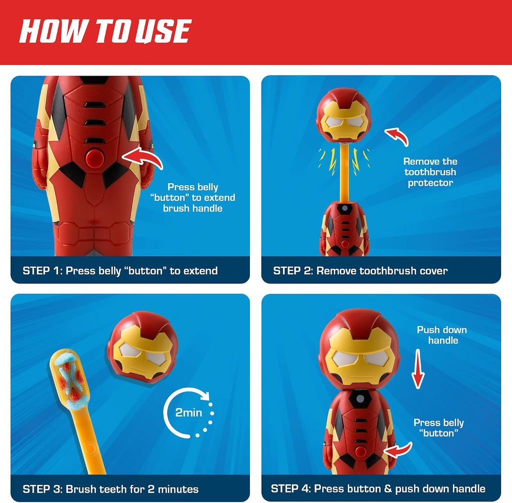 Brush Buddies Marvel Poppin' Kids Toothbrush – Soft Bristle Brush with Cover