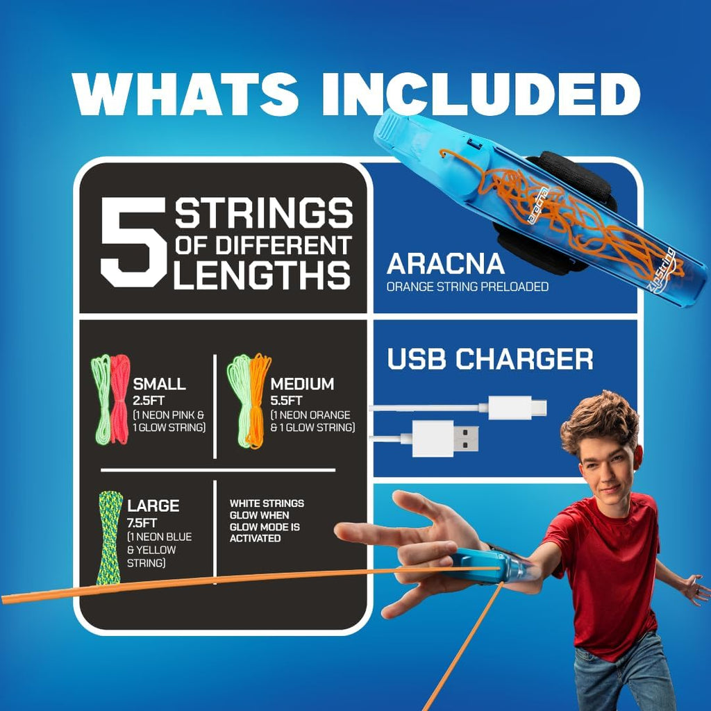 ZipString Aracna Glow-in-the-Dark Web Shooter – String Loop Trick Toy