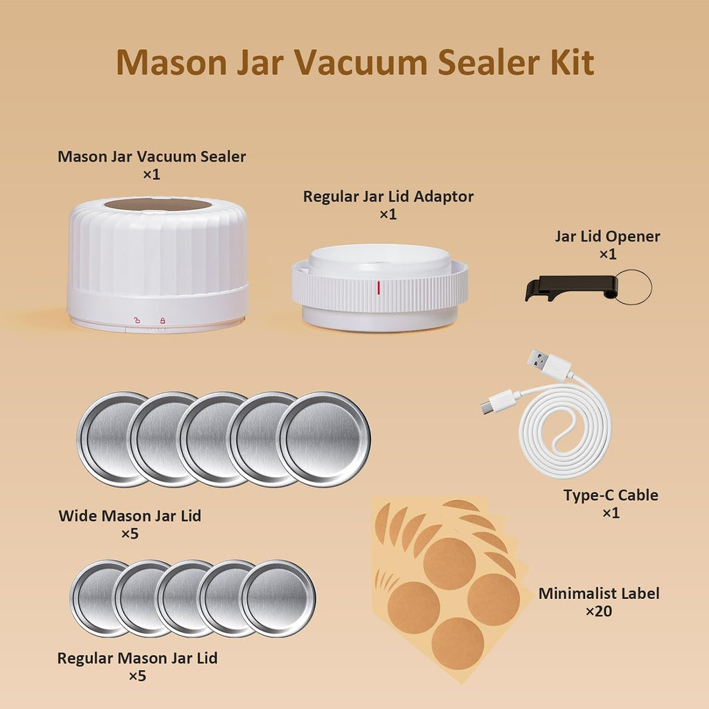 Electric Mason Jar Vacuum Sealer – Automatic Sealer Kit for Wide & Regular Lids