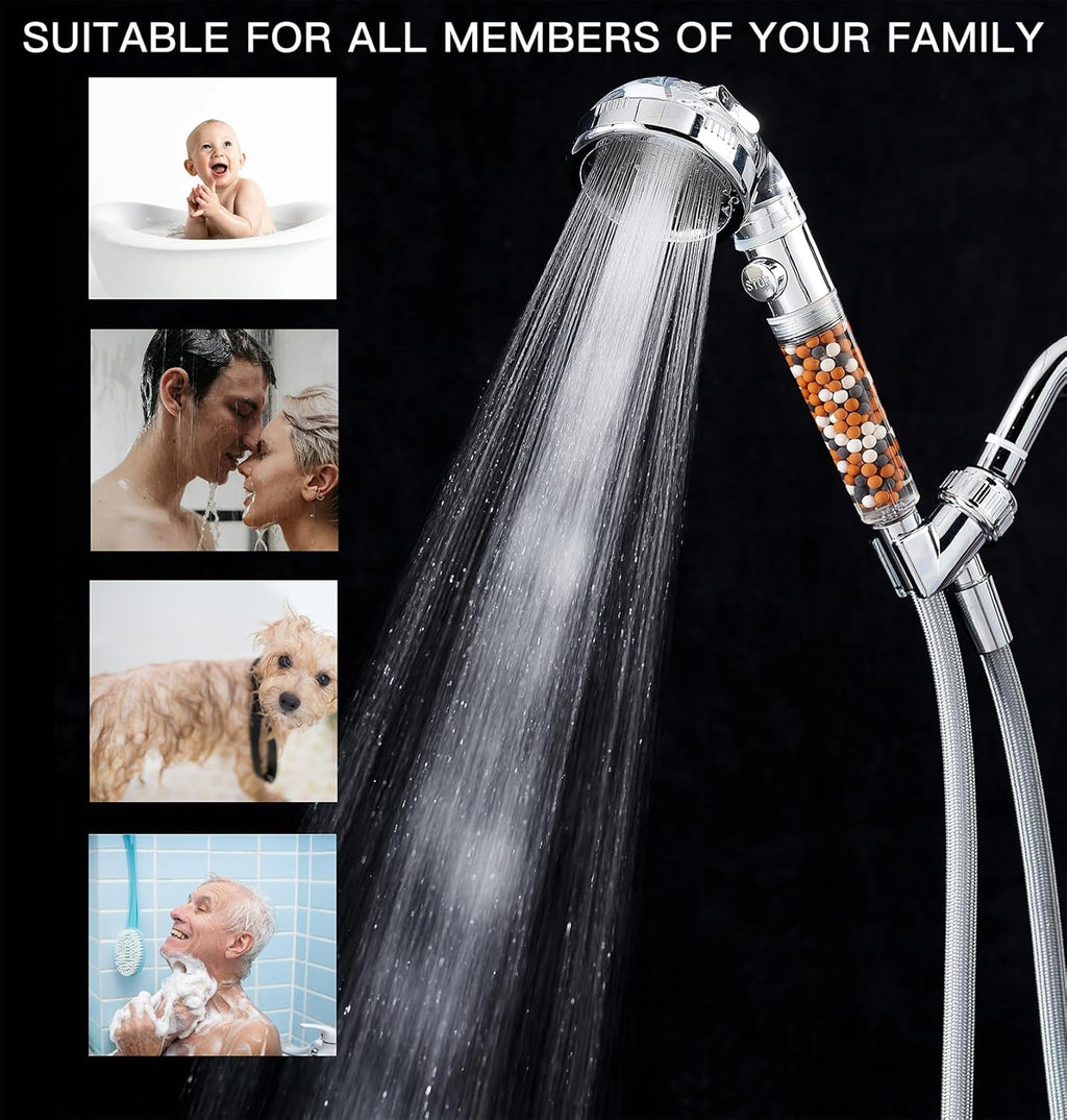 High Pressure Filtered Shower Head – 4 Mode Handheld with Mineral Water Softener