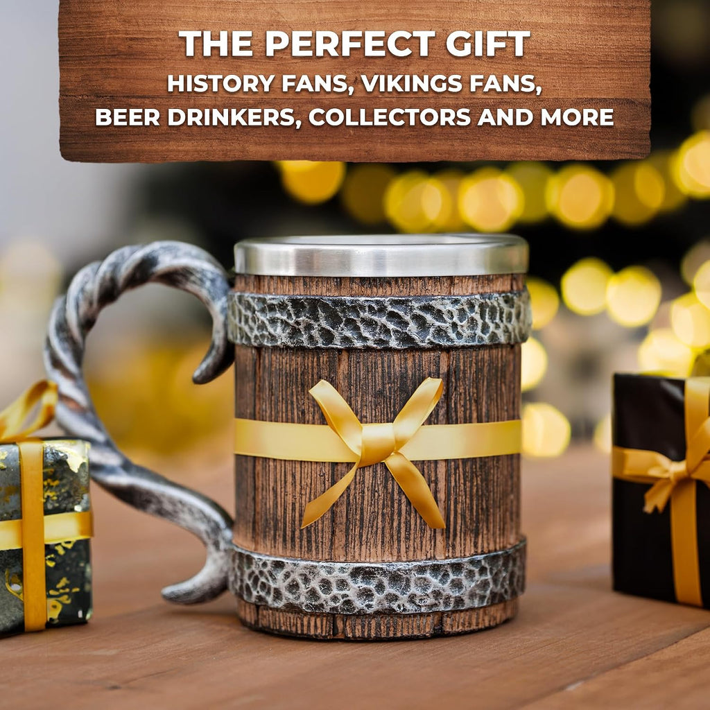 Viking Beer Mug 20 oz – Medieval Barrel Tankard with Stainless Steel Liner