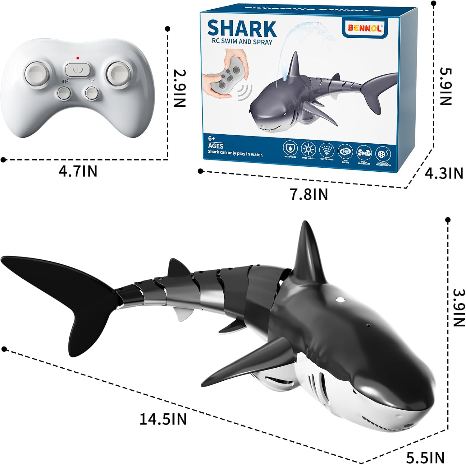 Remote Control Whale Shark Toy – RC Swimming Shark with Waterproof Remote
