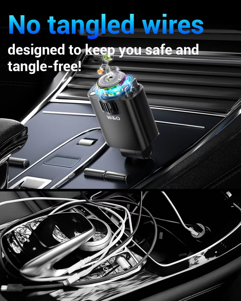 5-in-1 Retractable Car Charger – 69W Fast Charge with Starlight & Aromatherapy