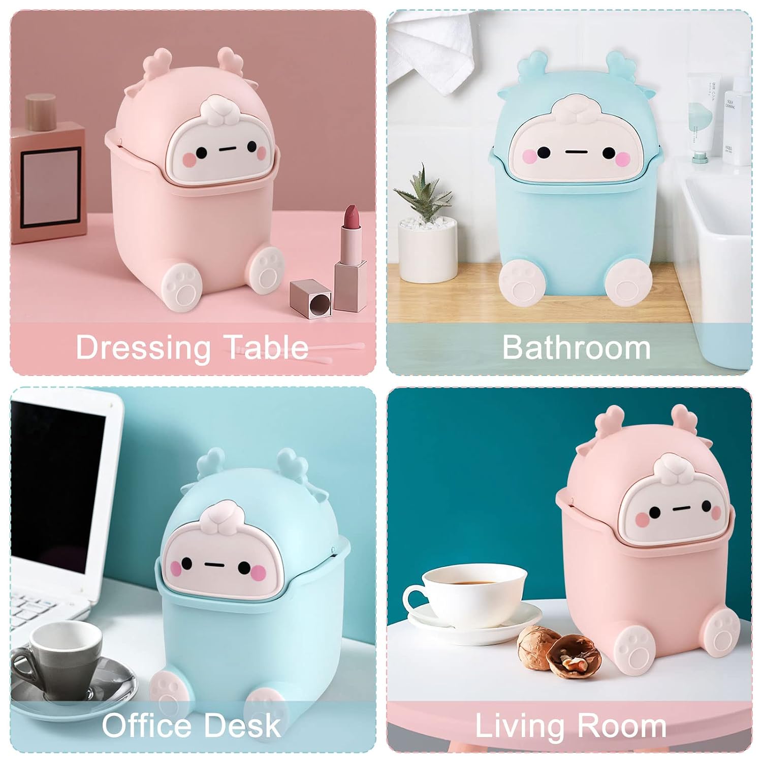 Cute Animal Mini Trash Can – Desktop Wastebasket with Lid for Home & Car