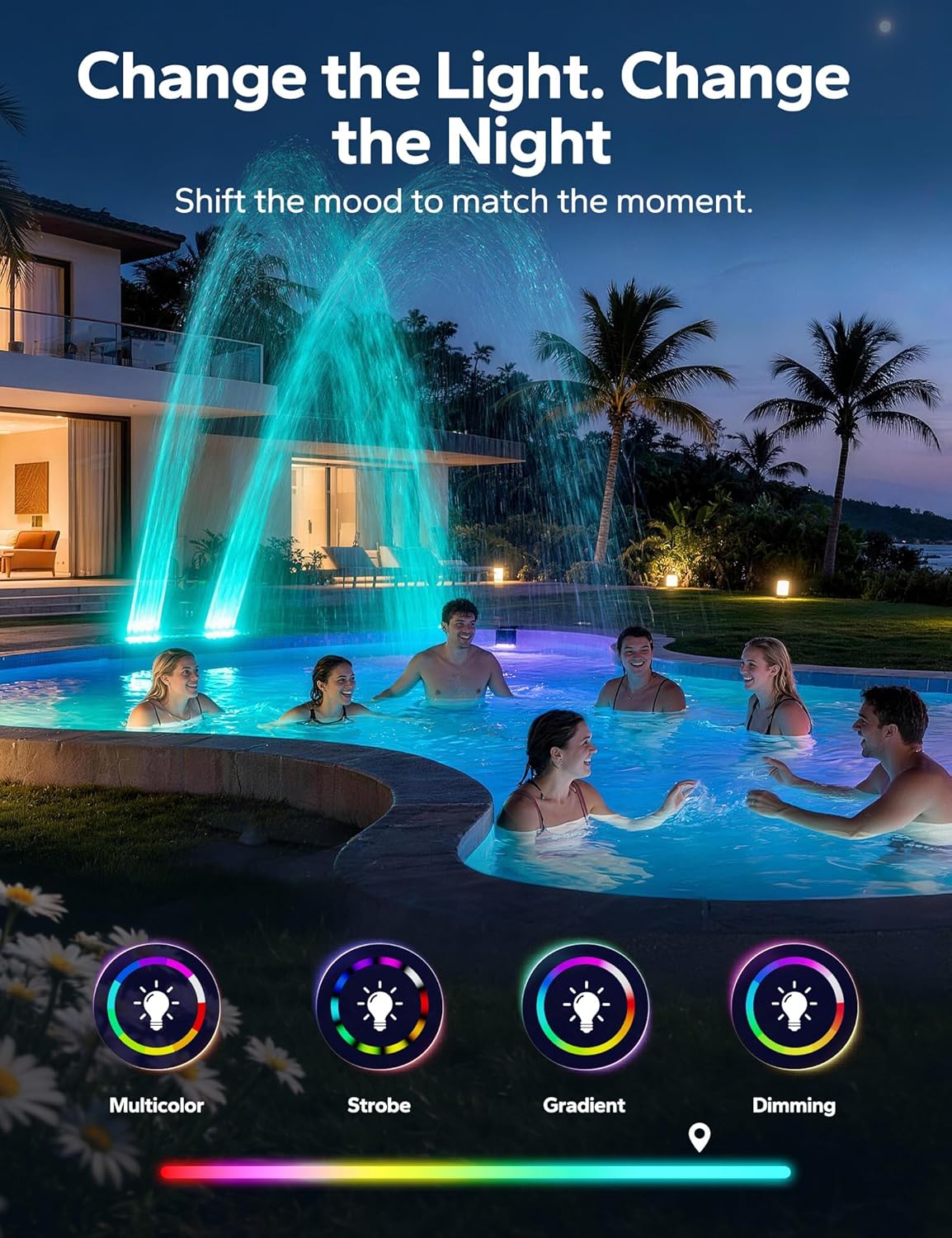 Solar Pool Fountain with Color LED Lights – Floating Waterfall Pool Aerator