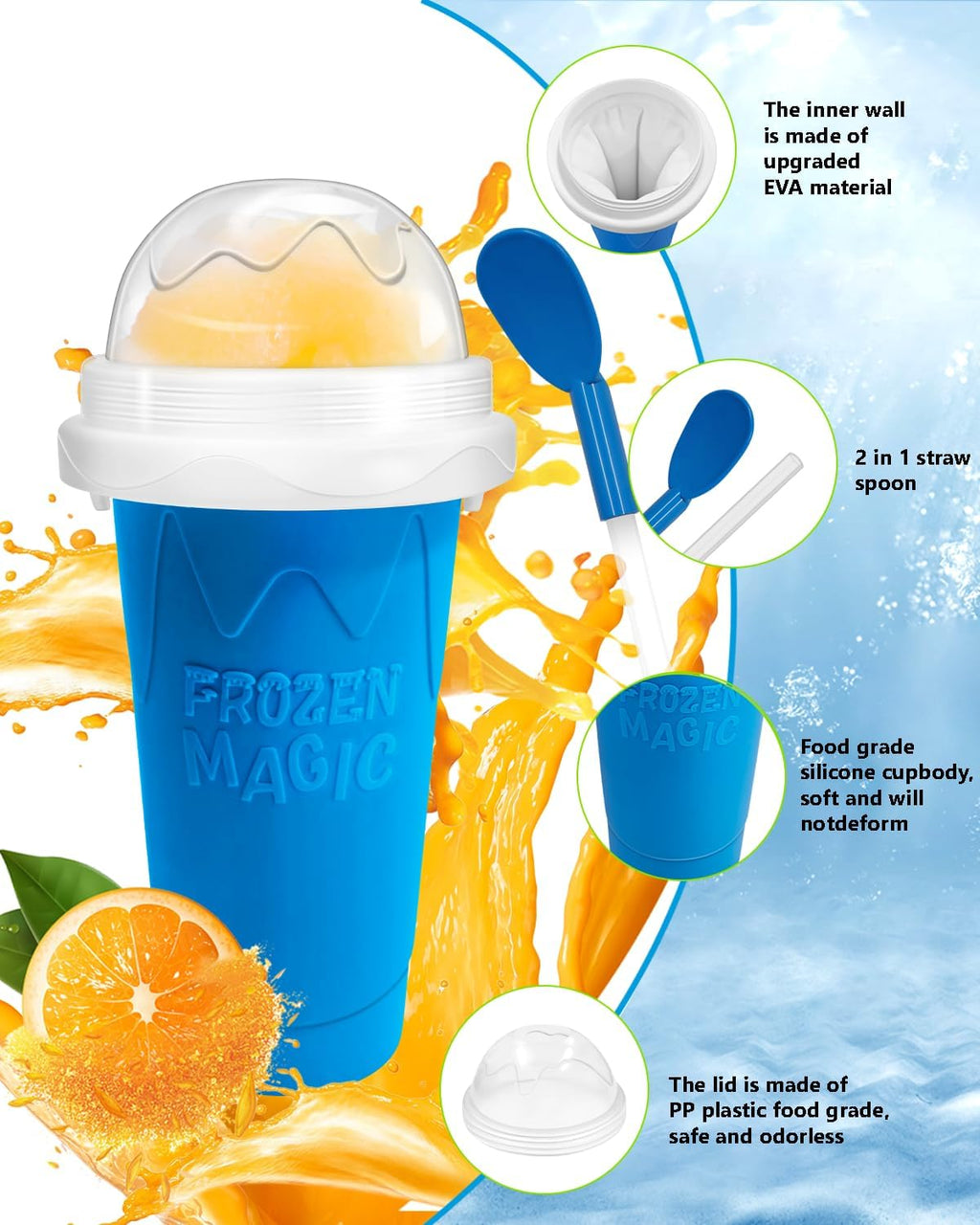 Squeeze Slushy Maker Cup – DIY Silicone Frozen Drink Cup with Straw Spoon