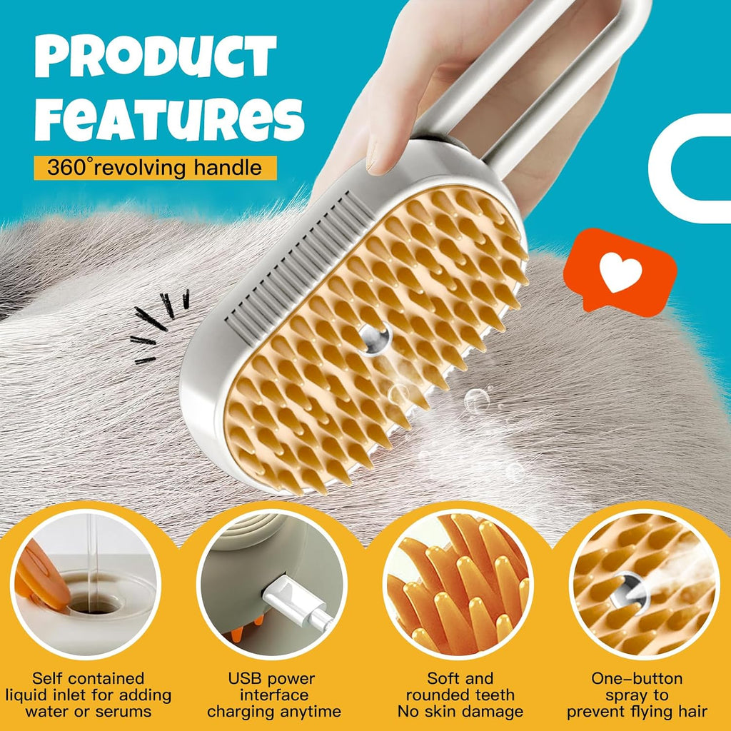 Cat Steam Brush for Shedding – 2 Pack Misting Grooming Comb for Cats & Dogs