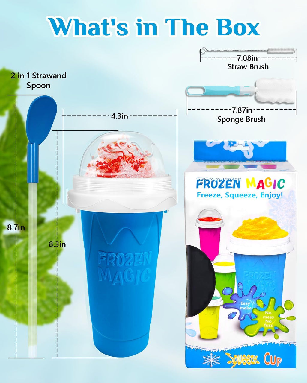 Squeeze Slushy Maker Cup – DIY Silicone Frozen Drink Cup with Straw Spoon