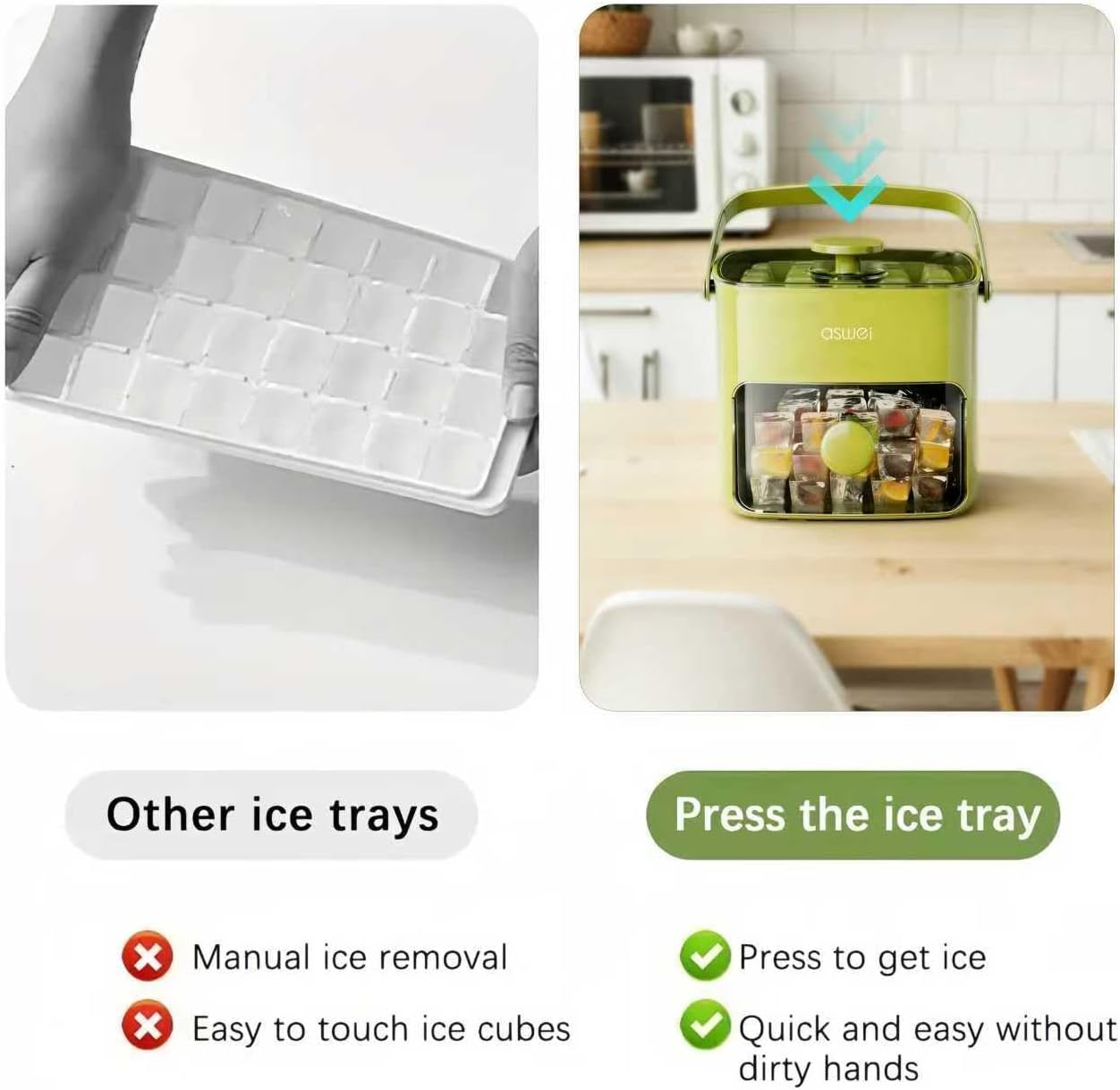 Ice Cube Tray with Lid & Bin – One-Touch Easy Release Silicone Ice Maker