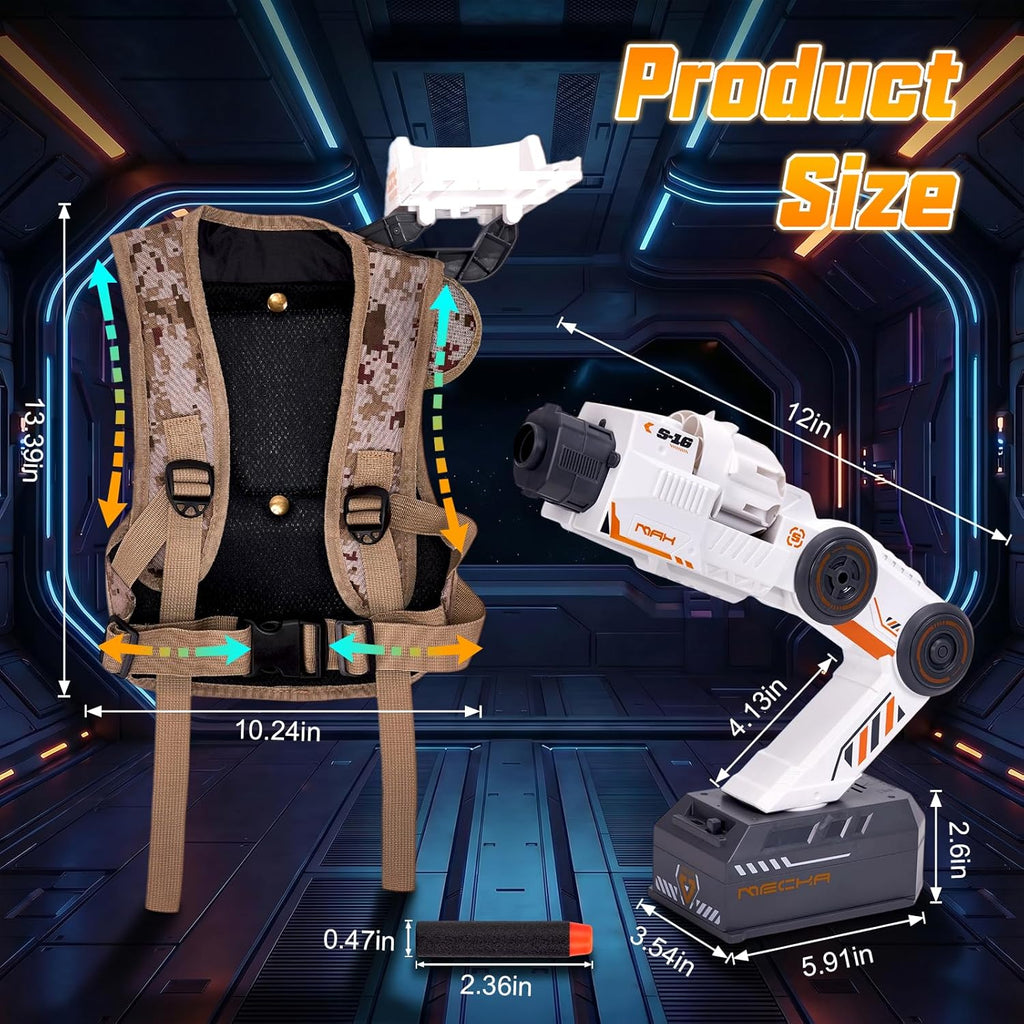 Head Tracking Robot Arm Gel Blaster - Shoulder-Mounted Water Bead Blaster Toy, Hands-Free Aim, 23ft
