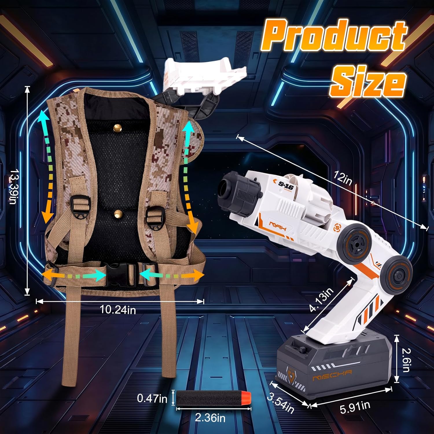 Head Tracking Robot Arm Gel Blaster - Shoulder-Mounted Water Bead Blaster Toy, Hands-Free Aim, 23ft
