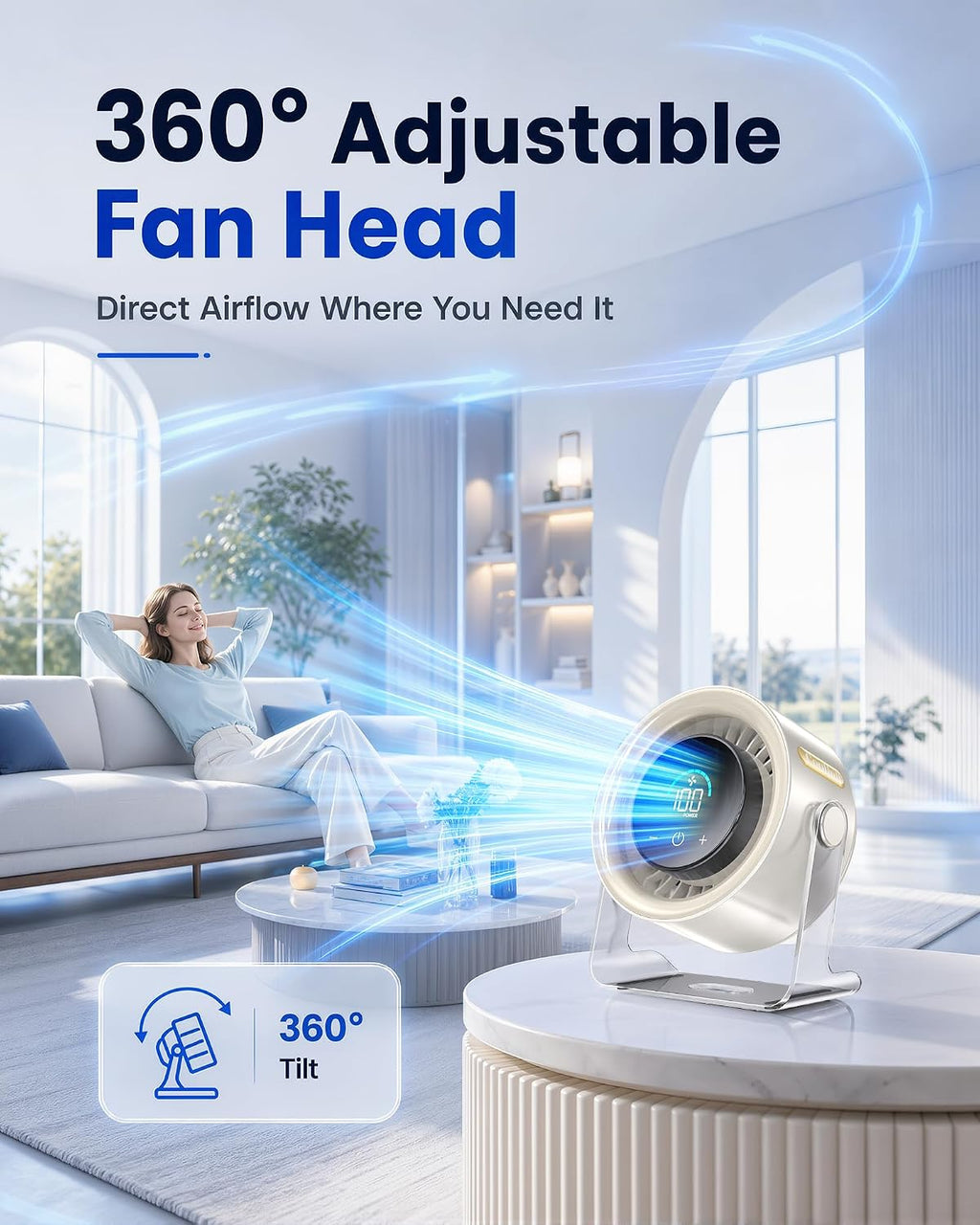 Rechargeable Desk Fan – Quiet Portable Table Fan with 100 Speeds & Display